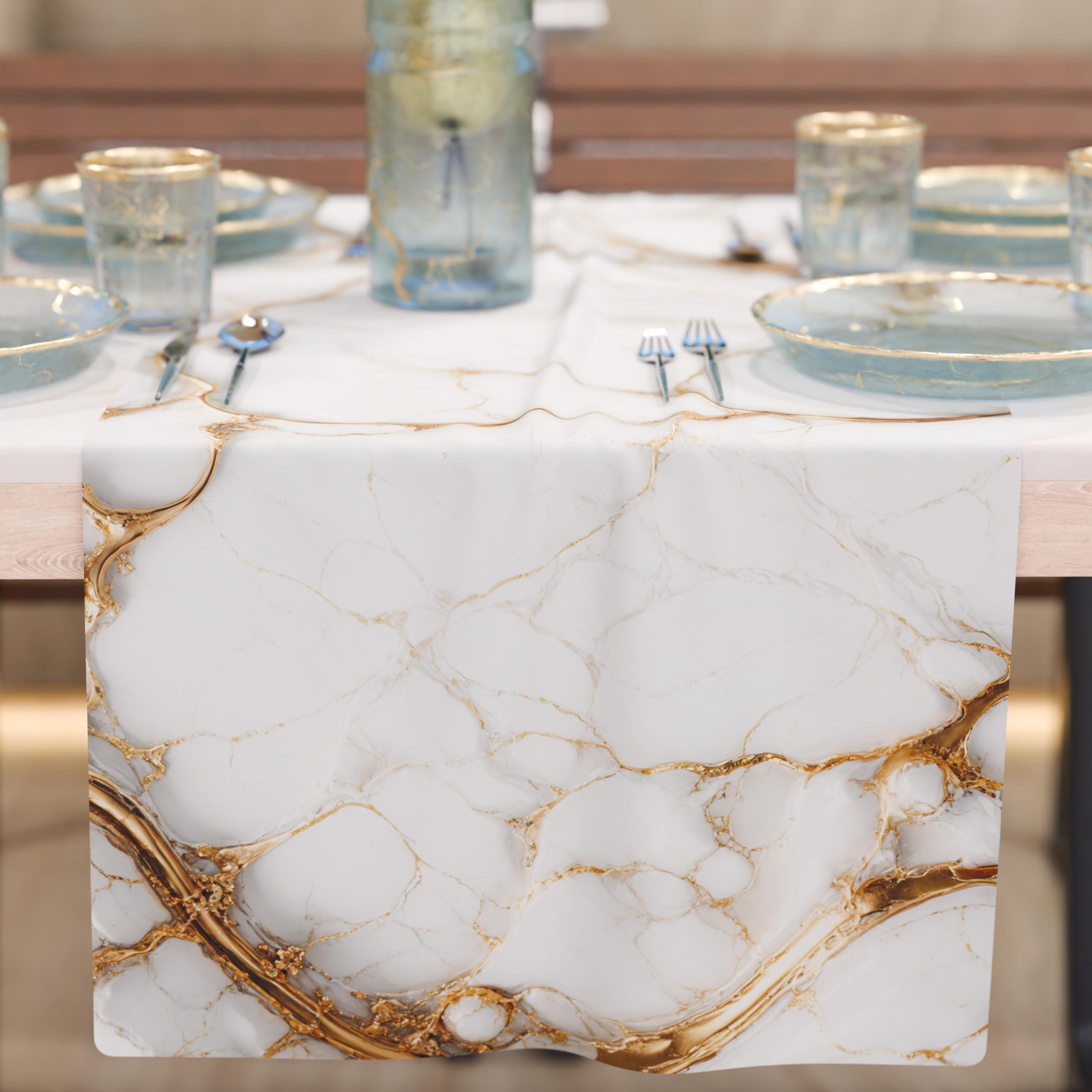 PETTI Artigiani Italiani - Modern Elegant White Marble Effect Table Runner, 100% Made in Italy