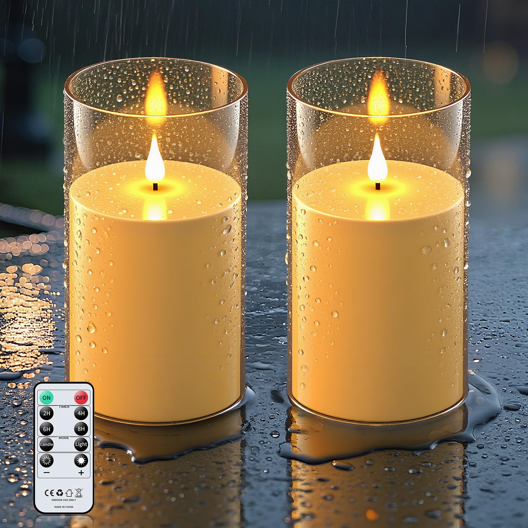Forever Speed 2 Stück LED Kerzen Outdoor Wasserdichte mit Fernbedienung & Timer, 10cm x 17.5cm Acryl Batteriebetriebene Dimmbar Flammenlose Kerzen Groß für Äußere Dekorationen - Gold