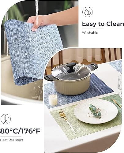 Miniatura 177 de Leetaltree - Manteles individuales, resistentes al calor, antideslizantes, para mesa de comedor, lavables, duraderos, tejido de PVC