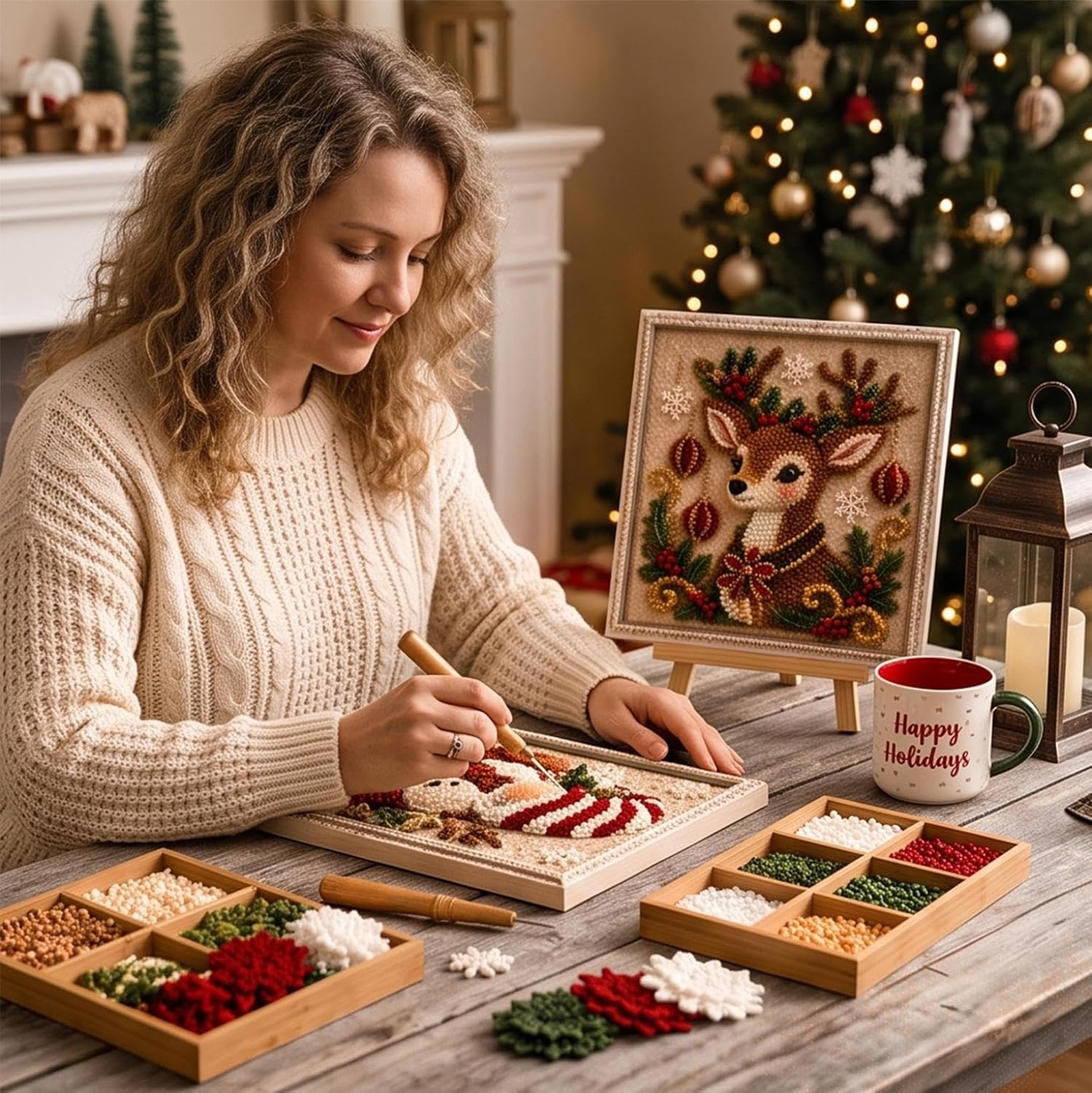 3D Christmas Fabric Poke Art Kit, 3D Fabric Poke Art Kit for Adults, Fabrics Stamping Set for Beginners with Pre-Punched Board and Tools, Holiday Handmade Craft for Wall Hanging Decor image 5