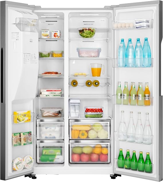 Teknix THSBS1791INX American Side by Side Door Fridge Freezer - 562L Capacity - Frost Free - Non-Plumbed Water Dispenser - Stainless Steel, H178.7 x W91.0 x D69.0 (cm) [Energy Class E]