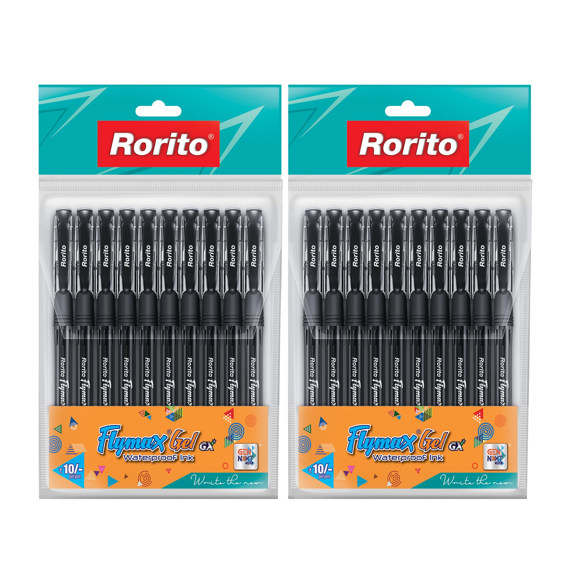 Rorito Flymax GX Gel Pen | Pack of 20 | Smooth Needle Point Tip | Waterproof & Fade-Resistant Ink | Comfortable Soft Grip | Ideal Pen for Students | Black Gel-image-48