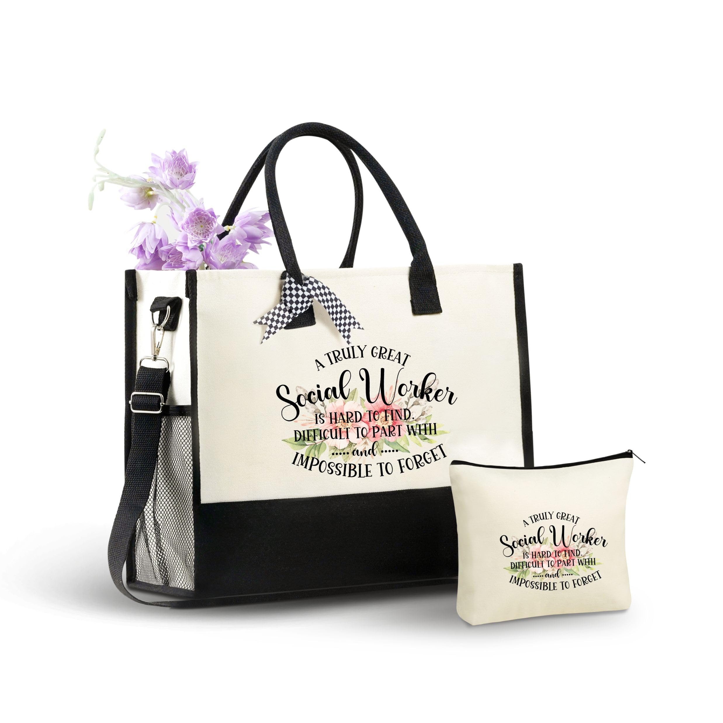 InnoBeta Social Worker Gifts Canvas Tote Bag with Top Zipper and Shoulder Strap for Birthday, Mother's Day, Christmas