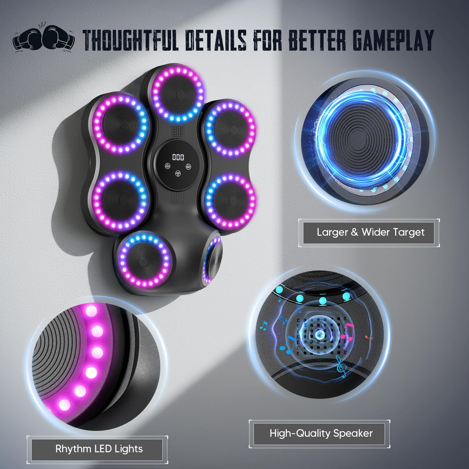 Macchina da Boxe Musicale Da Parete Attrezzature di Allenamento Intelligente con Bluetooth, 9 Velocità & Mode, Tappetino di Reazione con Guanti per Ragazzi & Bambini, Regalo Sportivo Palestra