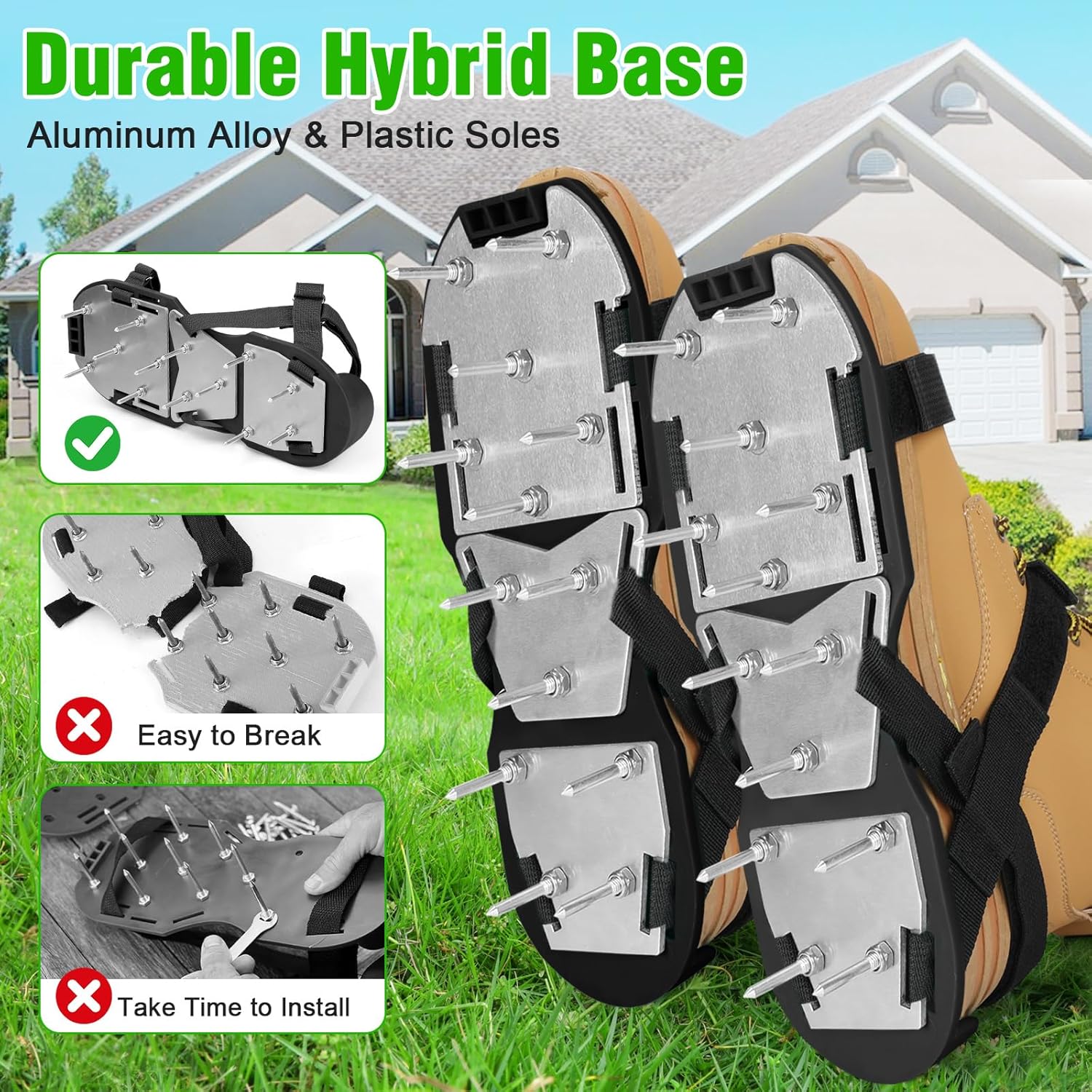 Lawn Aerator Shoes for Grass - Pre-Assembled Grass Aerator Shoes for Lawn - Soil Yard Aerator Tool for Aerating Patio Garden, Black