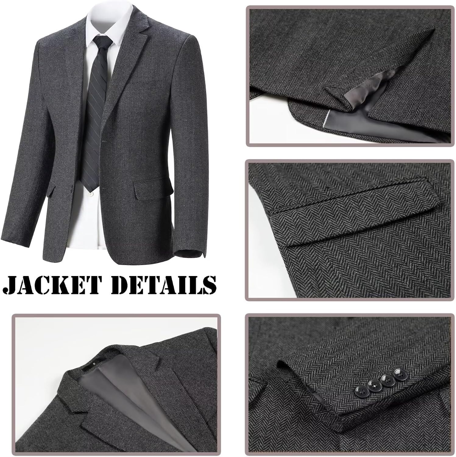 Boy Suit Tweed 3 Pieces Herringbone Slim Fit Formal Stylish Vest Tuxedo Pants Wedding Homecoming Dress wear Set - Image 3