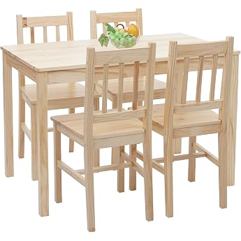 Mendler HWC-F77 Dining Room Set Solid Wood Country House 110 cm Varnished Pine
