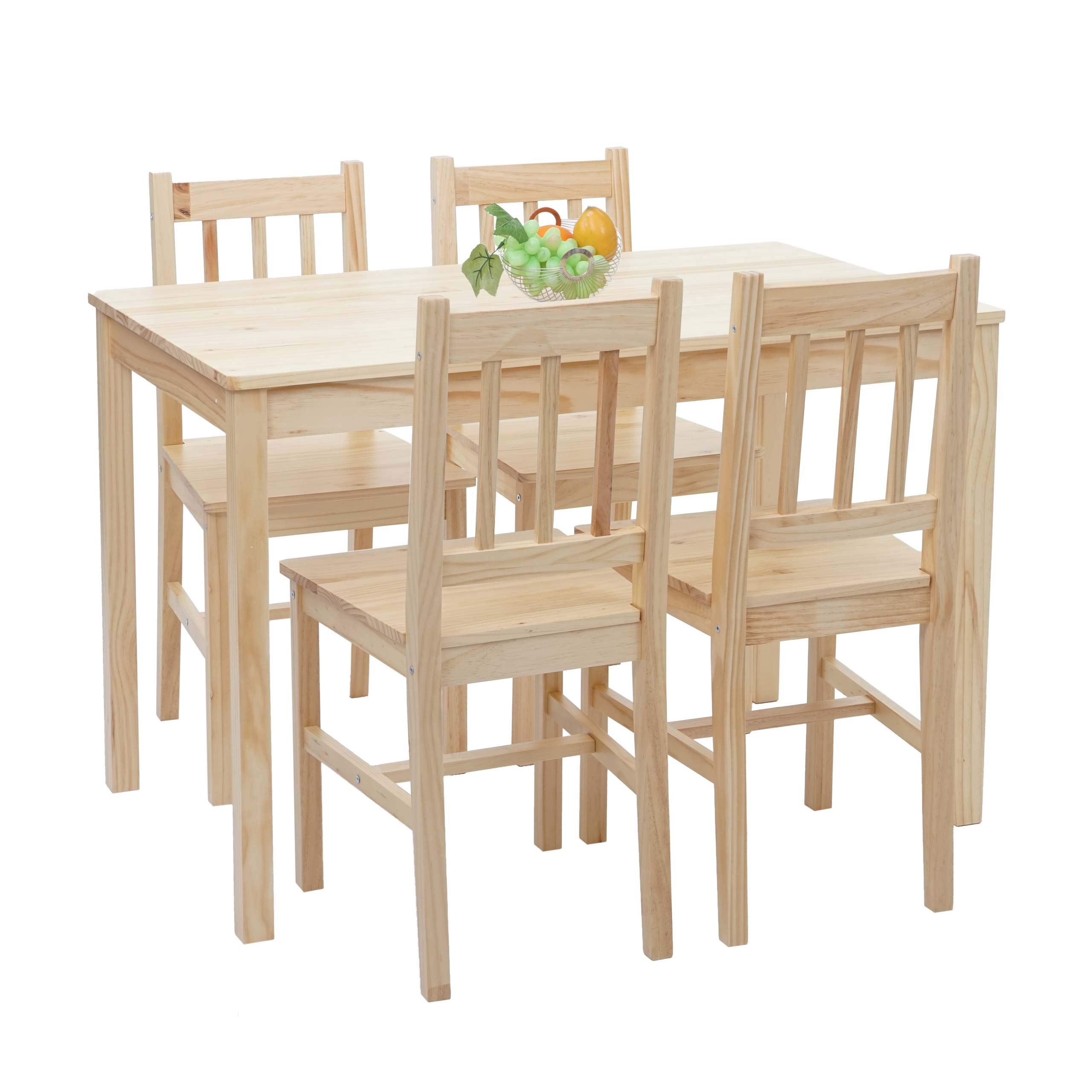 Mendler Juego de 2 sillas de comedor HWC-F77, sillas reclinables de cocina, madera maciza de pino barnizada