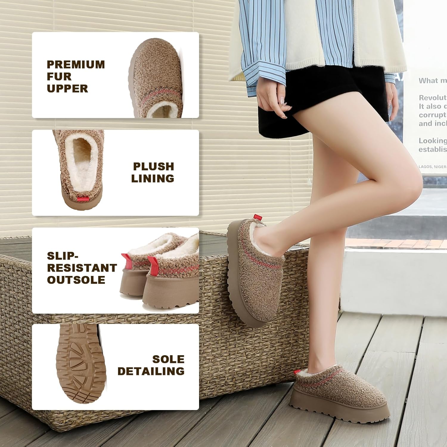 Women's Platform Fuzzy Slippers, Warm Winter Snow Mini Boots with Memory Foam, Fur Fleece Lined House Shoes Indoor and Outdoor - Image 2