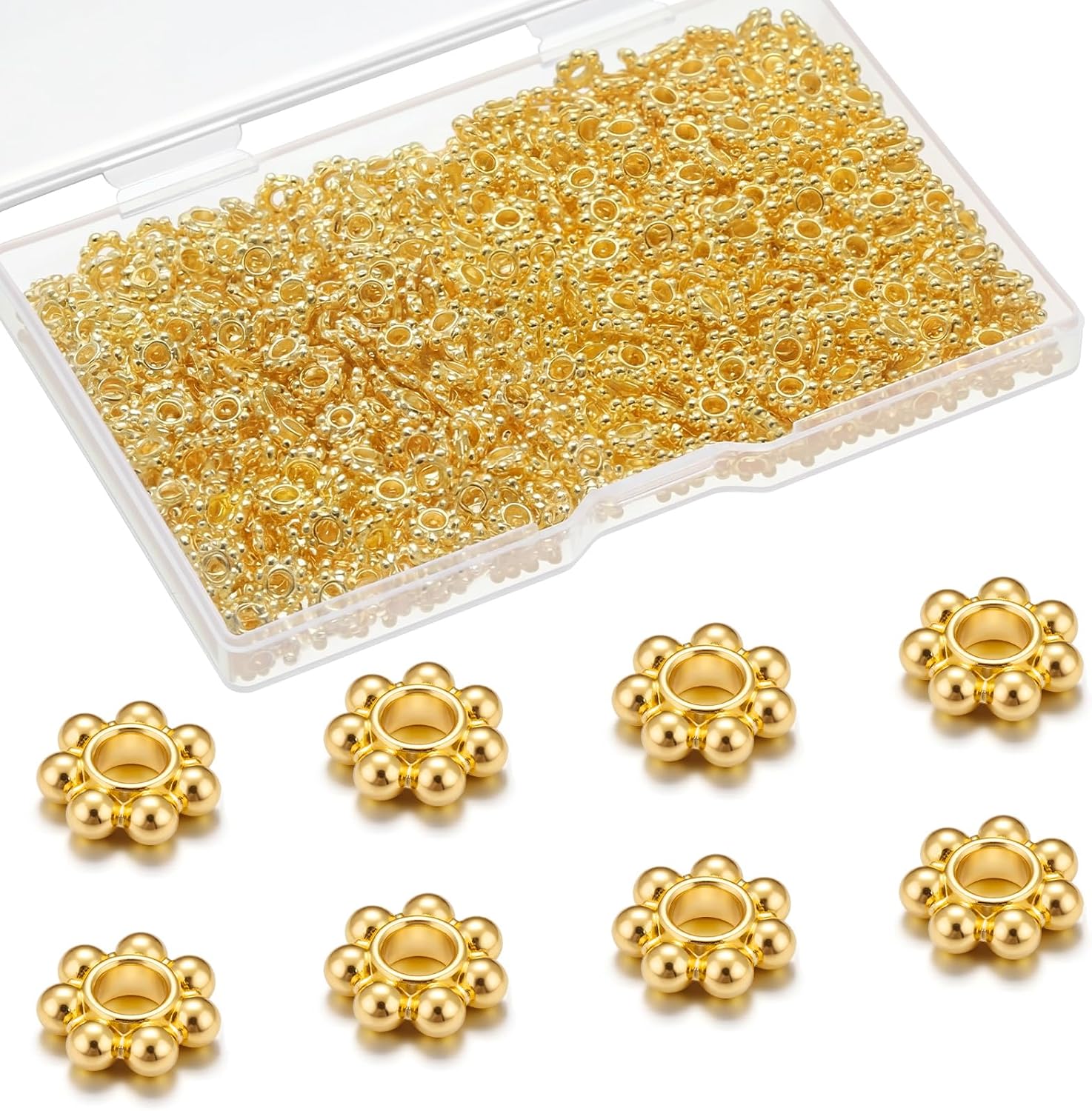 Kenning 800 Pcs 6mm Flower Spacer Beads Tibetan Daisy Metal Alloy Jewelry Spacers for Bracelet Necklace Earring Jewelry Making(Multicolored)