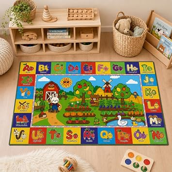 Upgrade Ultra Non Slip ABC Rugs for Kids Playroom, 2x3 Washable Alphabet Floor Mat for Toddlers, Educational Farm Animal Baby Carpet for Nursery, Classroom & Bedroom, 24"x40"