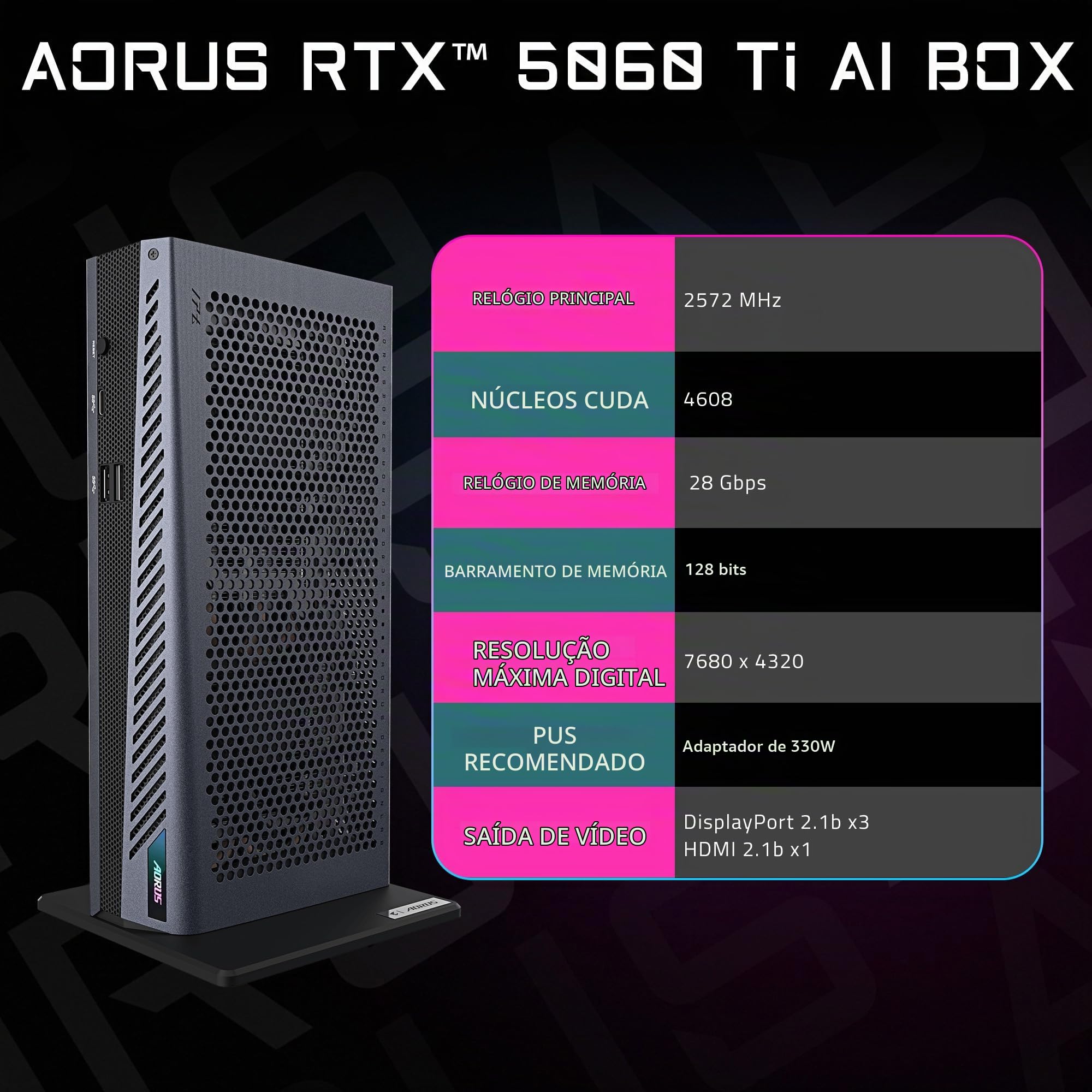 GIGABYTE Placa gráfica AORUS RTX 5060 Ti AI Box (16 GB GDDR7, 128