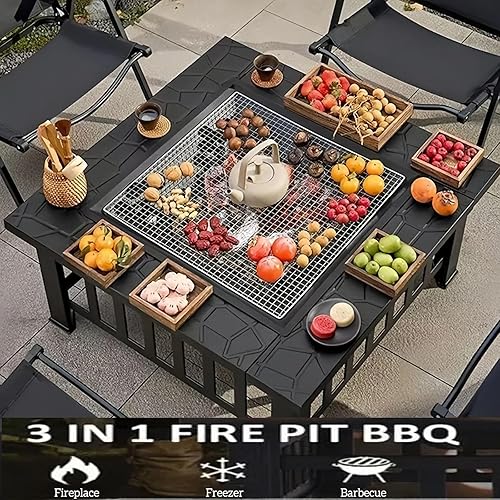 Miniatura 3 de Elegante mesa multifuncional de 32 pulgadas, estufa de leña de acero frío para barbacoa al aire libre, calefacción y hoguera en tu patio, jardín,