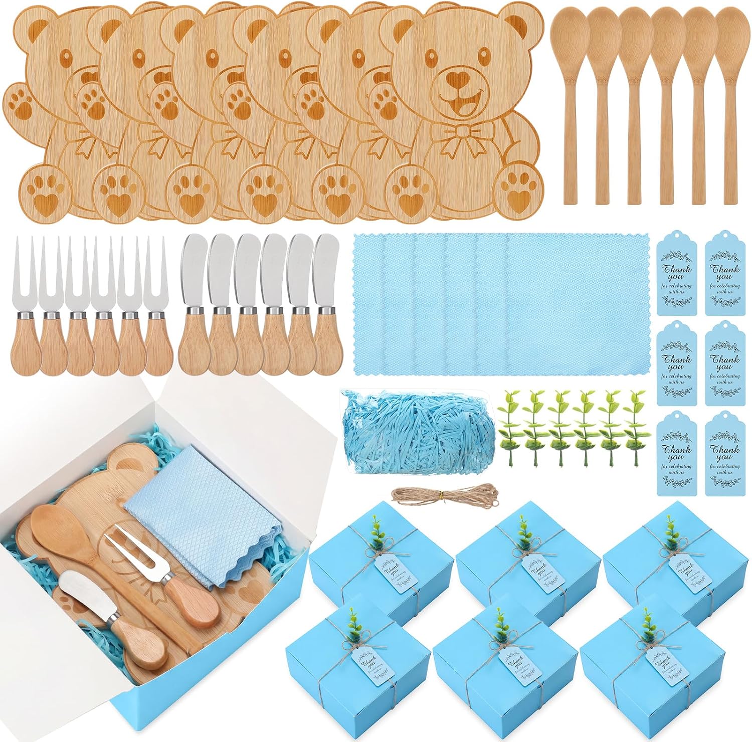 50 Pcs Baby Shower Game Prize, 6 Bear Cheese Board Gift Set, Green
