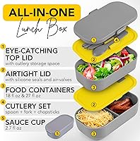 Vista 23 de Lonchera Bento apilable aislada para adultos con palillos reutilizables, lonchera japonesa apta para microondas y a prueba de fugas, para hombres