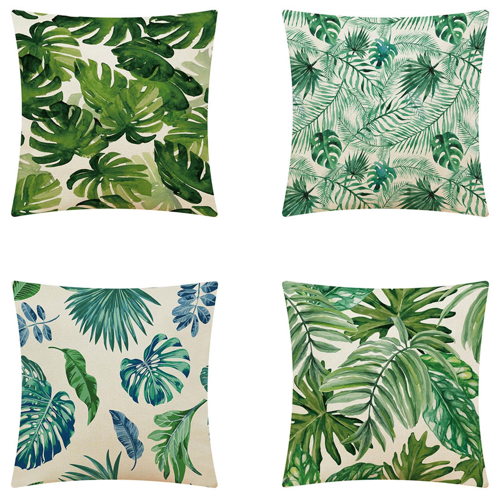 Housses de coussin 65x65cm feuilles vertes en lin pour canapé