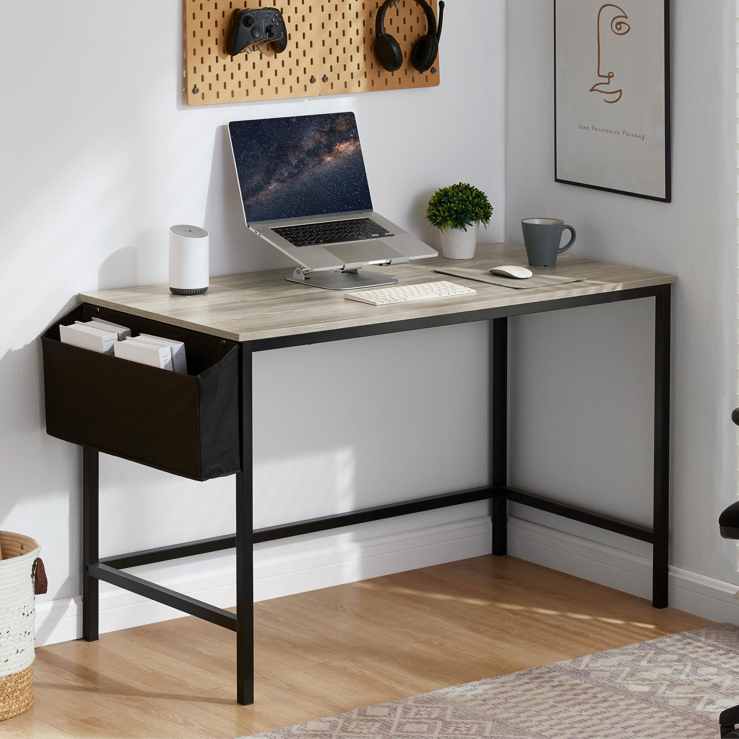 Vida Designs Brooklyn, grande scrivania per computer da 120 cm, con contenitore, scrivania per casa e ufficio, scrivania moderna in stile industriale (grigio)