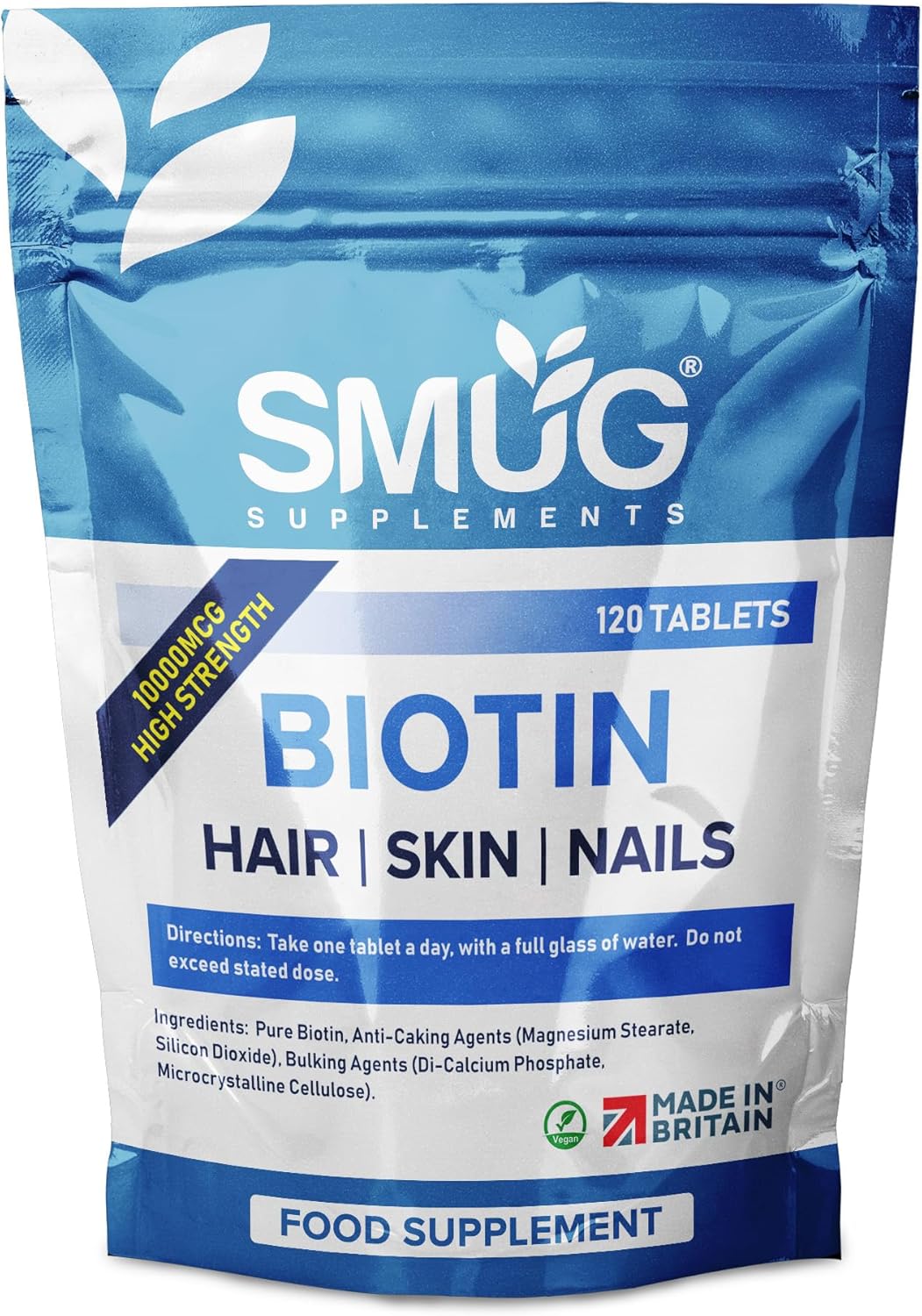 SMUG Supplements Biotin Tablets 120 High Strength 10000mcg Tablets smug-supplements-biotin-tablets-120-high-strength-10000mcg-tablets