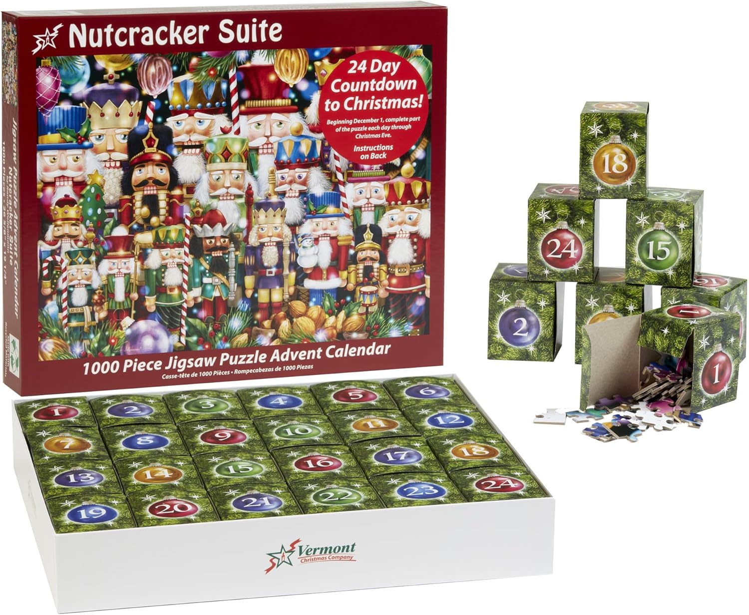 Advent Calendar Jigsaw Puzzle - 'Nutcracker Suite' 1000 Pieces by Vermont Christmas Company - 24 Puzzle Sections to Complete - Count Down to Christmas Each Day in December