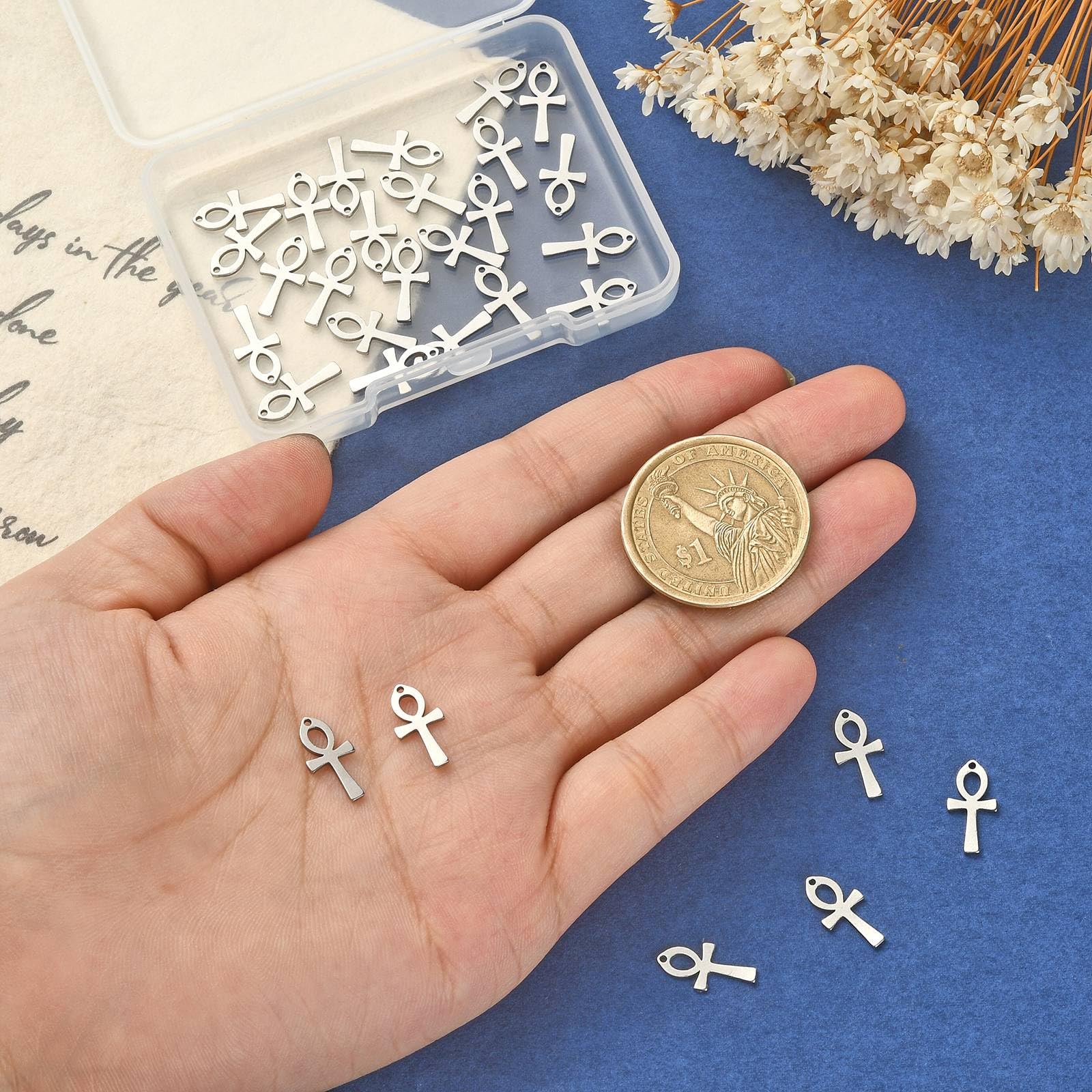 UR URLIFEHALL 30 Pcs 201 Stainless Steel Ankh Cross Charms Religious Egyptian Cross Charms for DIY Craft Jewellery Making Hair Decor - Image 3