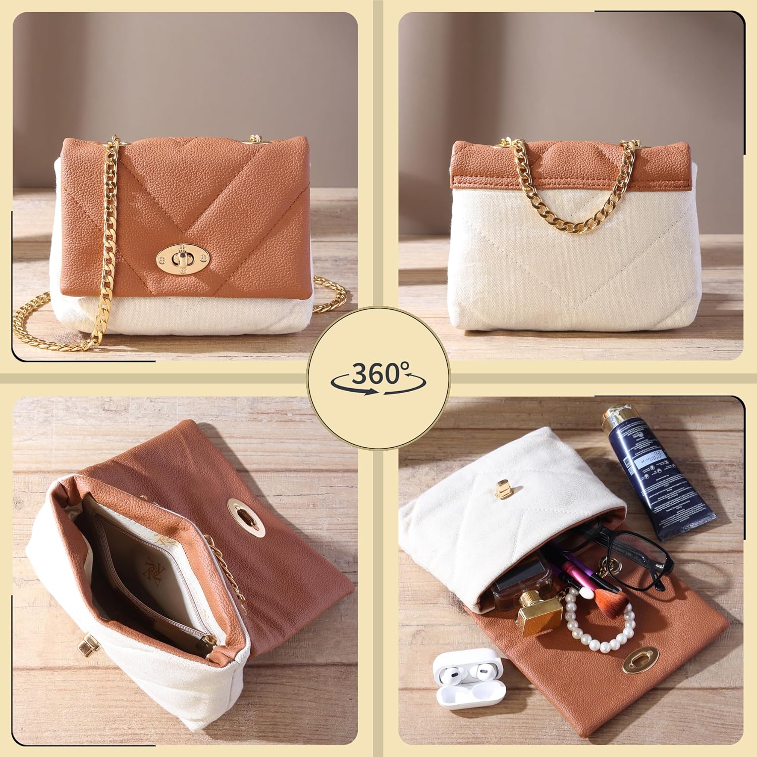 FOXHACKLE Women's Crossbody Clutch Bag – Leather Shoulder Purse with Gold Chain Strap – Elegant Evening Satchel