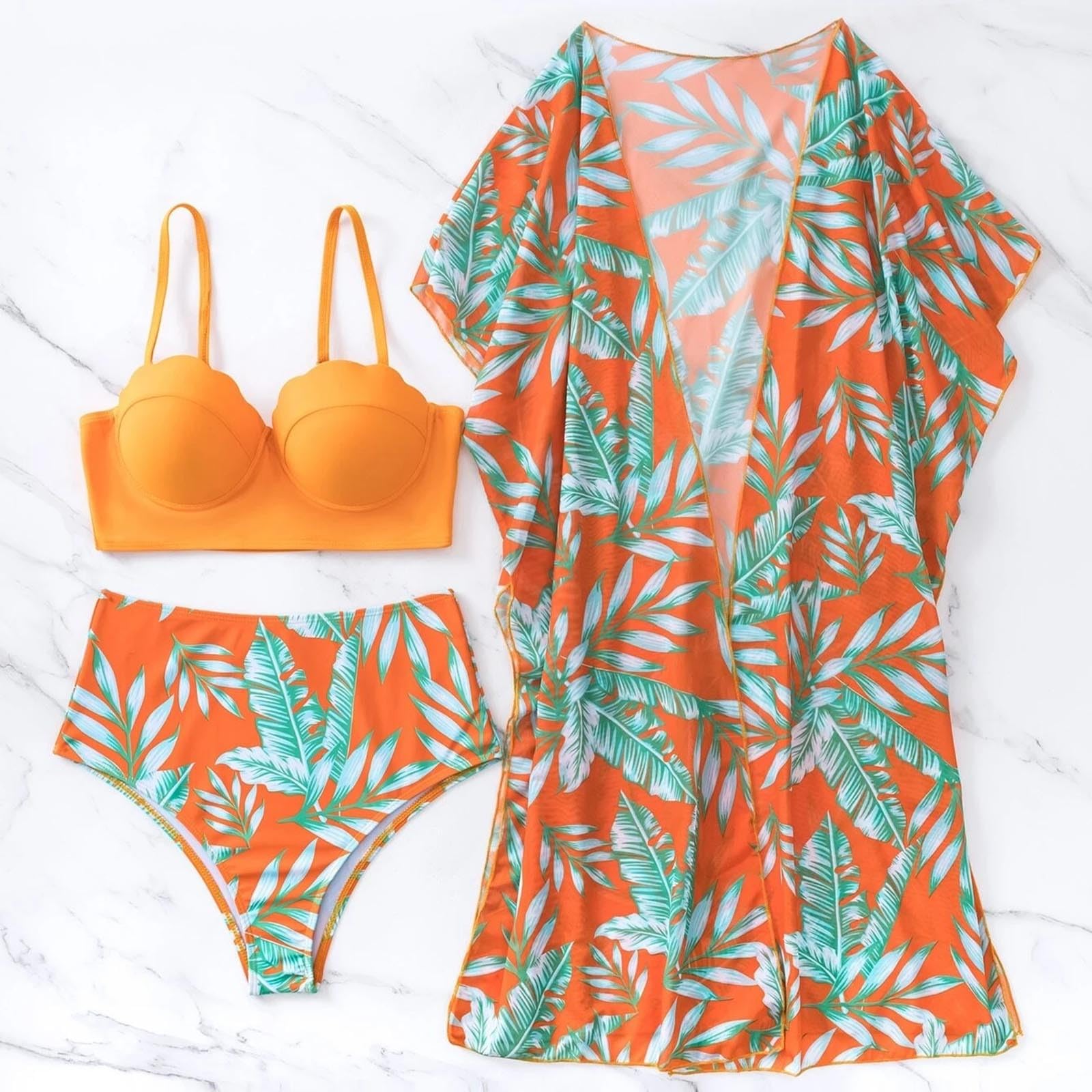 Ensemble Tankini 3 Pièces avec Haut à Manches Longues Haute et Push Up Maillot de Bain Élégant pour Femmes Tenue Plage Moderne 2024