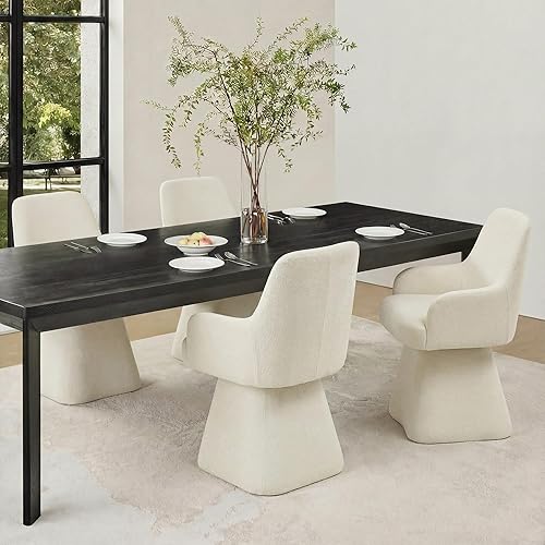 Miniatura 27 de Juego de 4 sillas de comedor giratorias, tapizadas de mediados de siglo con respaldo alto, sillas de cocina de tela de lino para comedor, Una tela