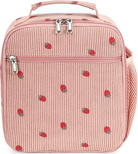 Miniatura 6 de LEDAOU Lonchera para niños, bolsa de almuerzo aislada, linda, reutilizable, para niños pequeños, para viajes escolares, o pícnic (rosa fresa)