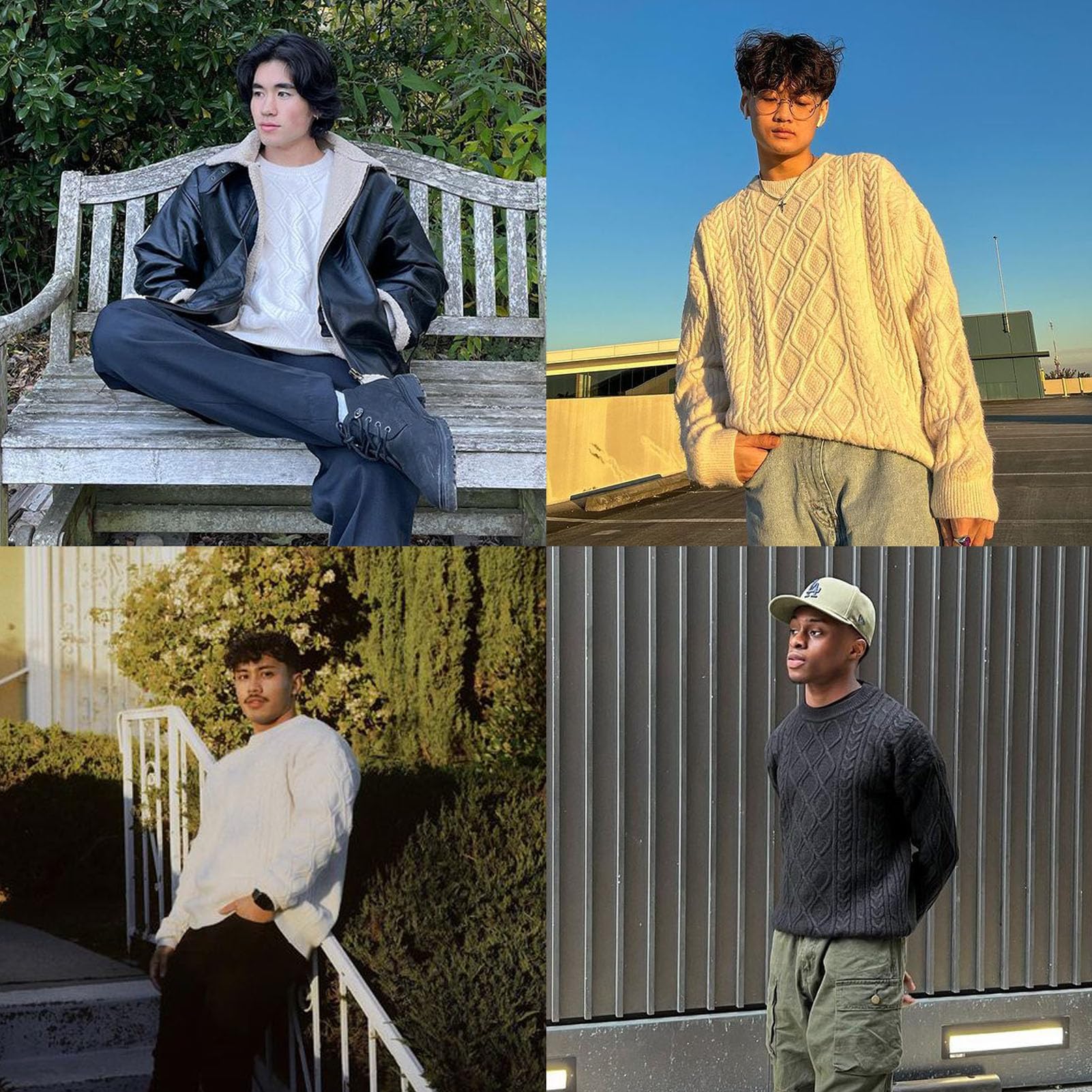 Aelfric Eden Herren Basic Pullover Damen Oversized Strickpullover Rundhals Unisex Einfarbig Pulli Gestrickt Lose Winterpullover Casual Sweater