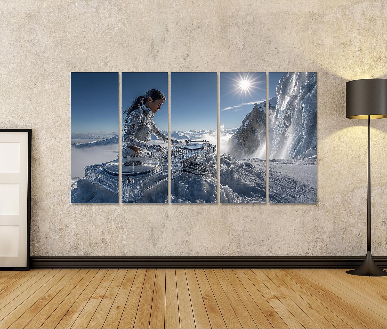 islandburner Tableau sur toile DJ Setup dans les montagnes - Équipement DJ transparent pour les amateurs de musique - 5 pièces XXL