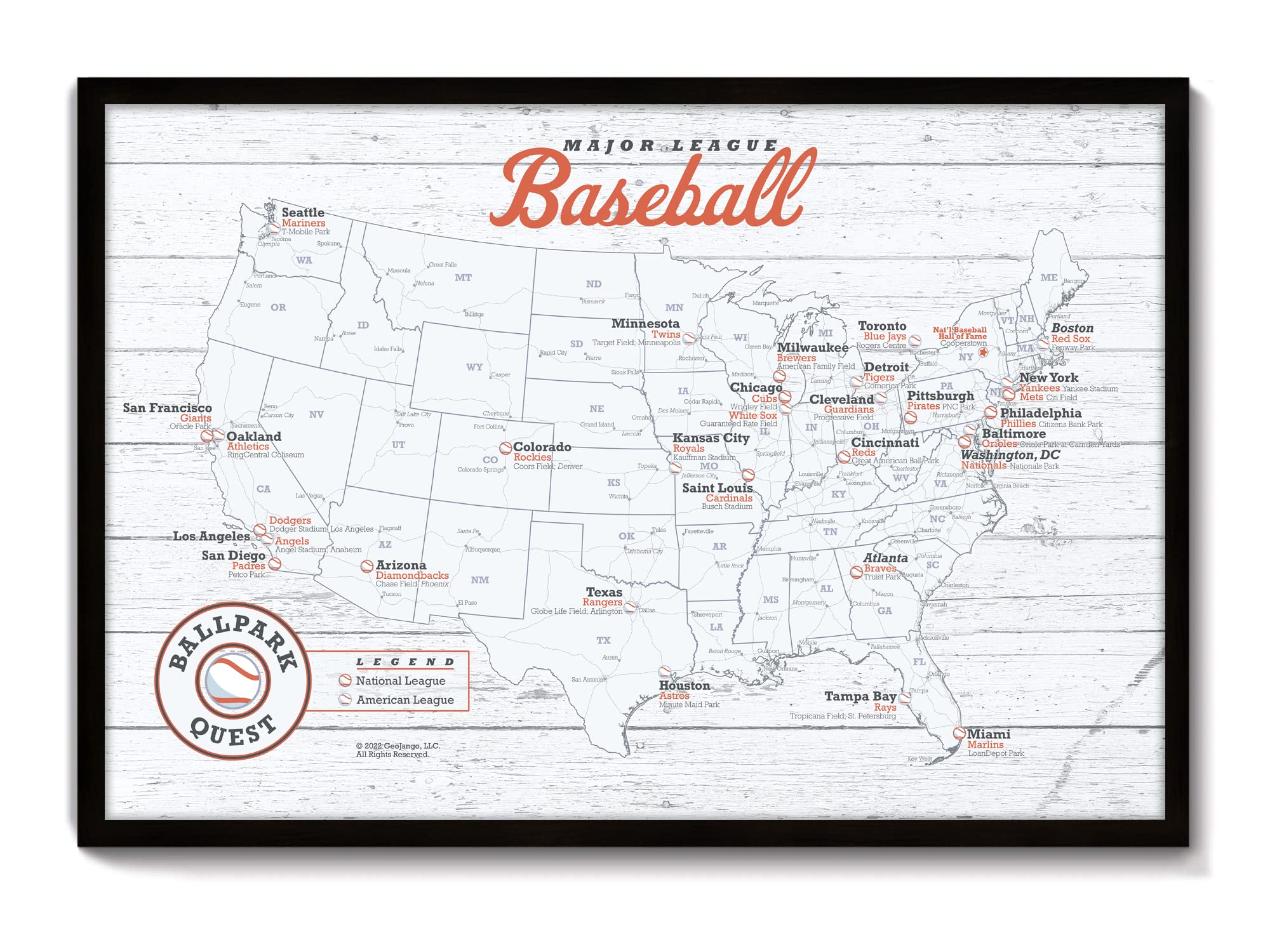 Amazon.com: GeoJango Framed Baseball Stadium Map, Wood Edition