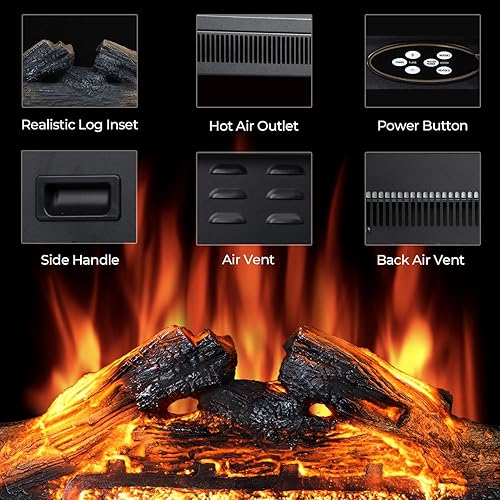 Vista 3 de R.W.FLAME Chimenea eléctrica de 22 pulgadas, chimenea envolvente de madera, llama LED ajustable, control remoto 750-1500 W (22 x 23 pulgadas)