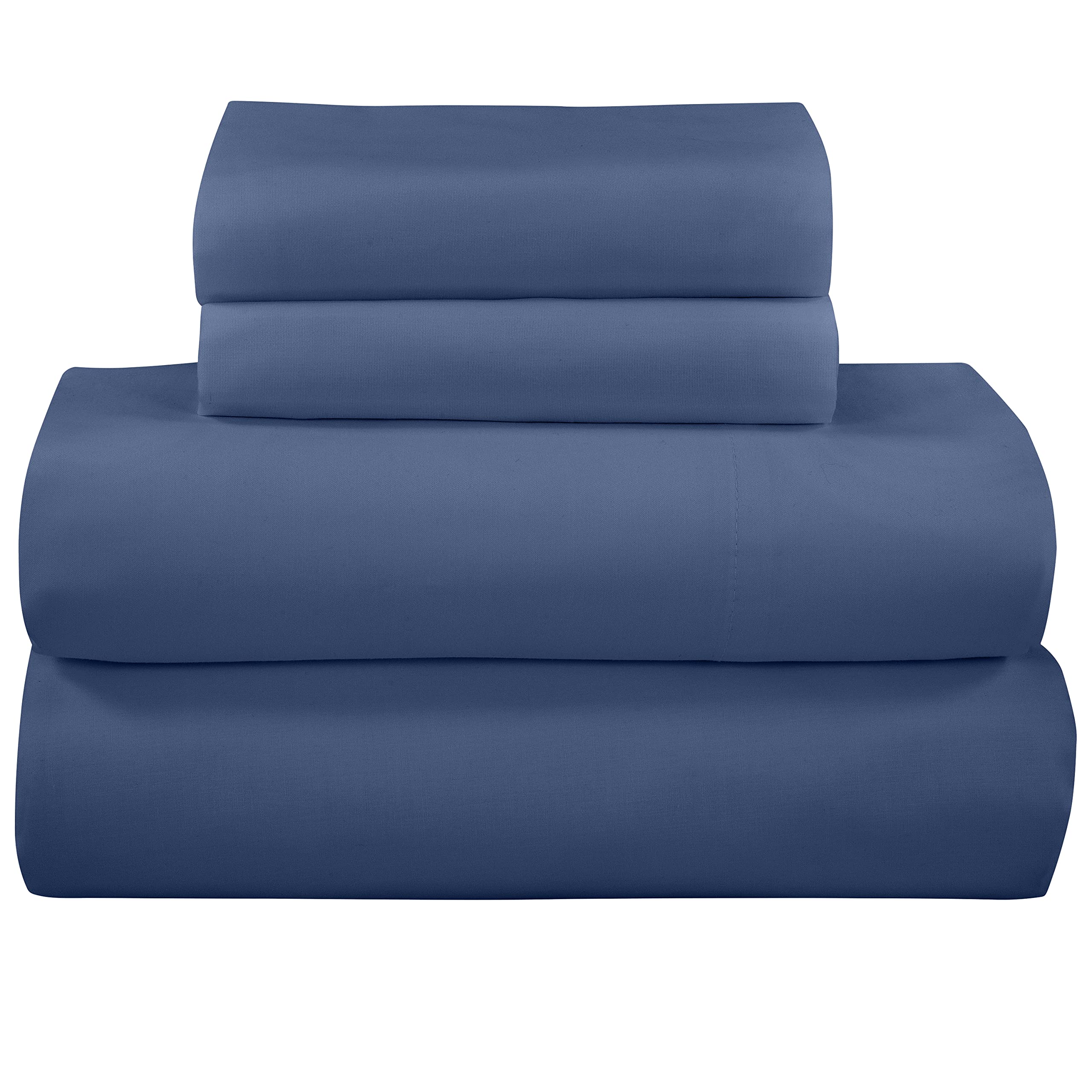 Royale Linen 300 Thread Count 100% Cotton 4 Piece Queen Bed Sheet Set - Sheet Set - 1 Fitted Sheet, 1 Flat Sheet, 2 Pillow case - Hotel Quality - Fade Resistant Queen Size Sheet Set (Queen, Lake Blue)