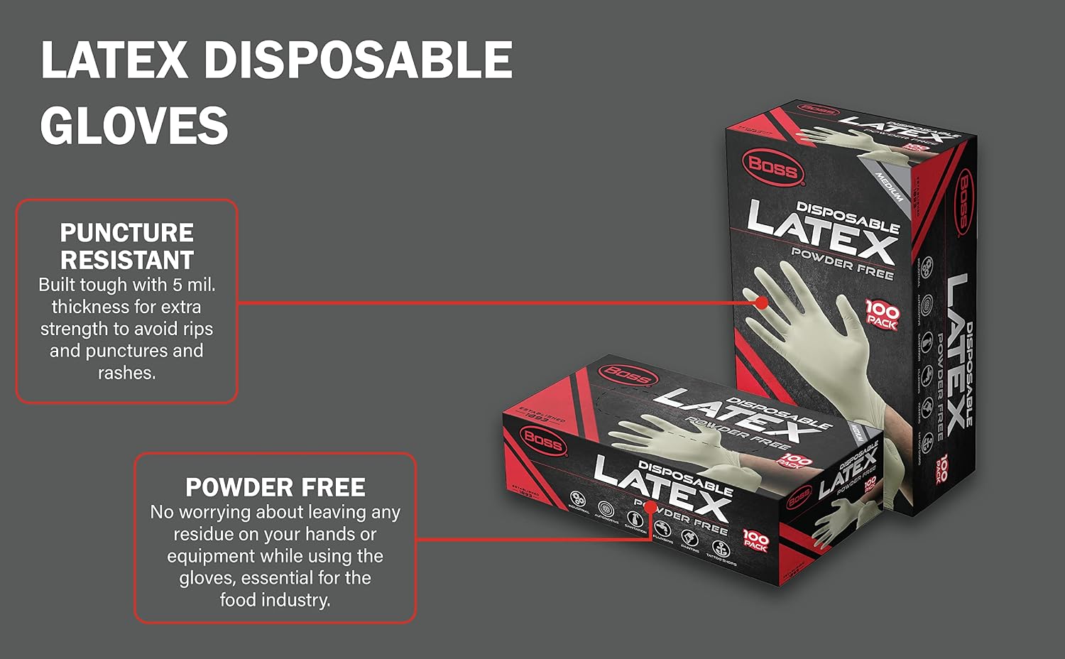 BOSS Powder Free Disposable Nitrile Gloves, 4 Mil Thickness, 100 Pair Pack, Black, X-Large, (B21051-XL)