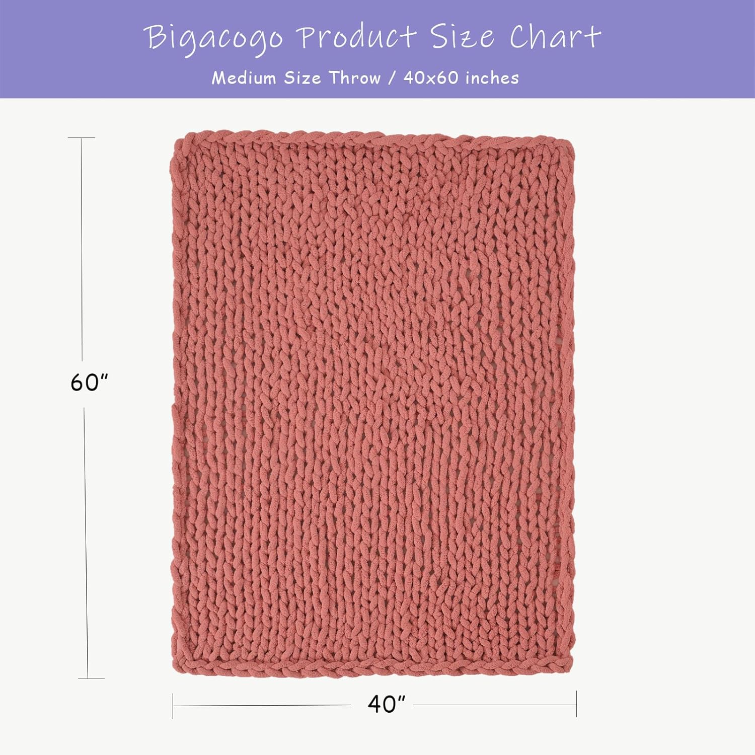 Bigacogo Chunky Knit Throw Blanket for Couch, 40x60 inches, 100% Hand Knitted with Thick Jumbo Chenille Yarn, Cozy Soft Large Rope Knot Cable Crochet Blankets for Sofa Bed Living Room, Antique Red - Image 2