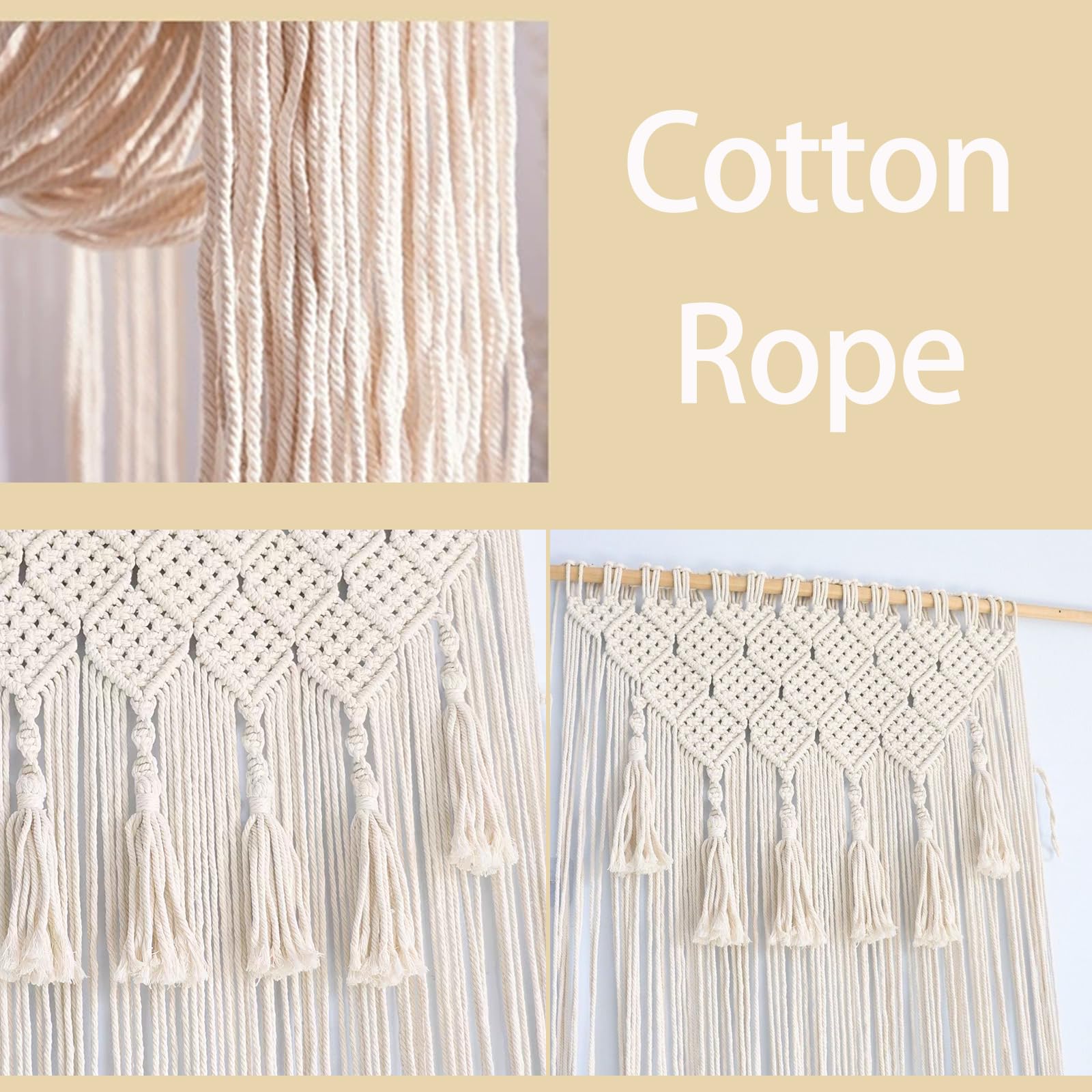 NIYATA Boho - Arazzo grande – beige bohémien, 65 x 200 cm, per porta a fili, per finestre, in macramè
