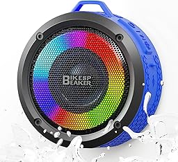 PRSCFUM Bluetooth Shower Speaker with Light, Enhanced bass, Upgraded Portable Shower Speakers, Dual bass Driver, 12H Playtime, Suction Cup, Lanyard, Hands-Free Function for Bathroom Beach Part, Blue