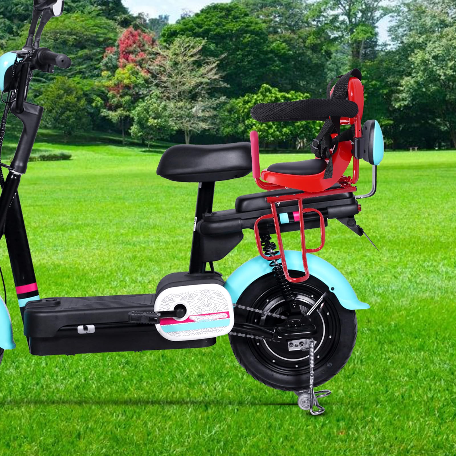 Rear Child Bike Seat Attachment, Retractable Kids Bike Seat Rear Mounted for Adult Bike with Seat Cushion & Safety Belt, Rear Outdoor Bike Seat for Children Under 6 Years, Safety Guarantee (Red)