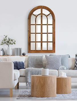 Kate and Laurel Boldmere Traditional Windowpane Accent Mirror, 22 x 38, Rustic Brown, Rustic Farmhouse-Inspired Home Decor