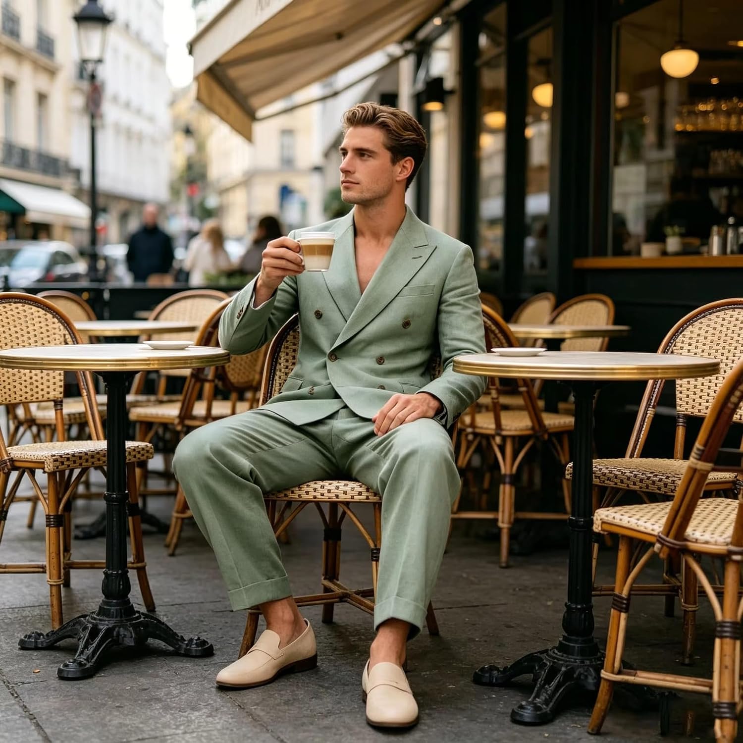 Men's 2 Piece Suit Lapel Blazer Straight Leg Pants Summer Wedding