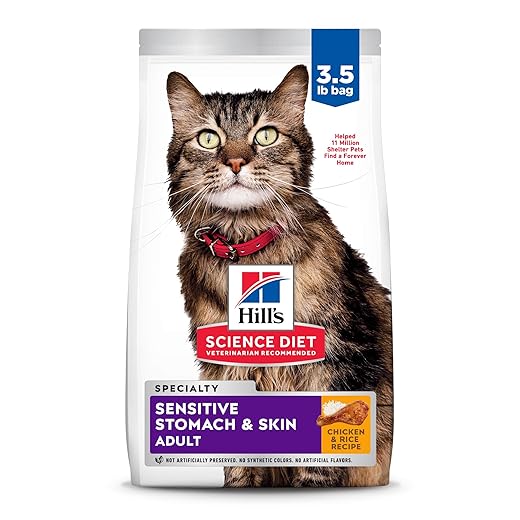 Hill's Science Diet Sensitive Stomach & Skin, Adult 1-6, Stomach & Skin Sensitivity Support, Dry Cat Food, Chicken & Rice, 3.5 lb Bag