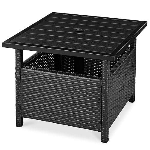 Best Choice Products Wicker Side Table with Umbrella Hole, Square