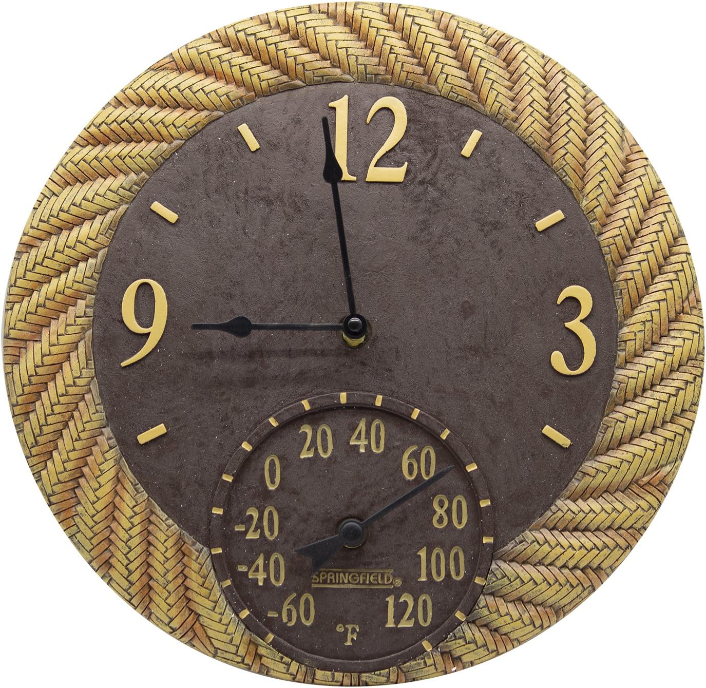 Taylor Precision Products 92681 - Reloj polirresina, ratán, con termómetro, 35,6 cm, Multicolor