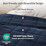 BUZIO Weighted Blankets for Adults Queen Size 15lbs, Fleece Sherpa Heavy Blankets with Soft Fannel for Double Bed Sofa, Plush Washable Throw Blanket for Sleeping, 60x80 inches, Navy Blue
