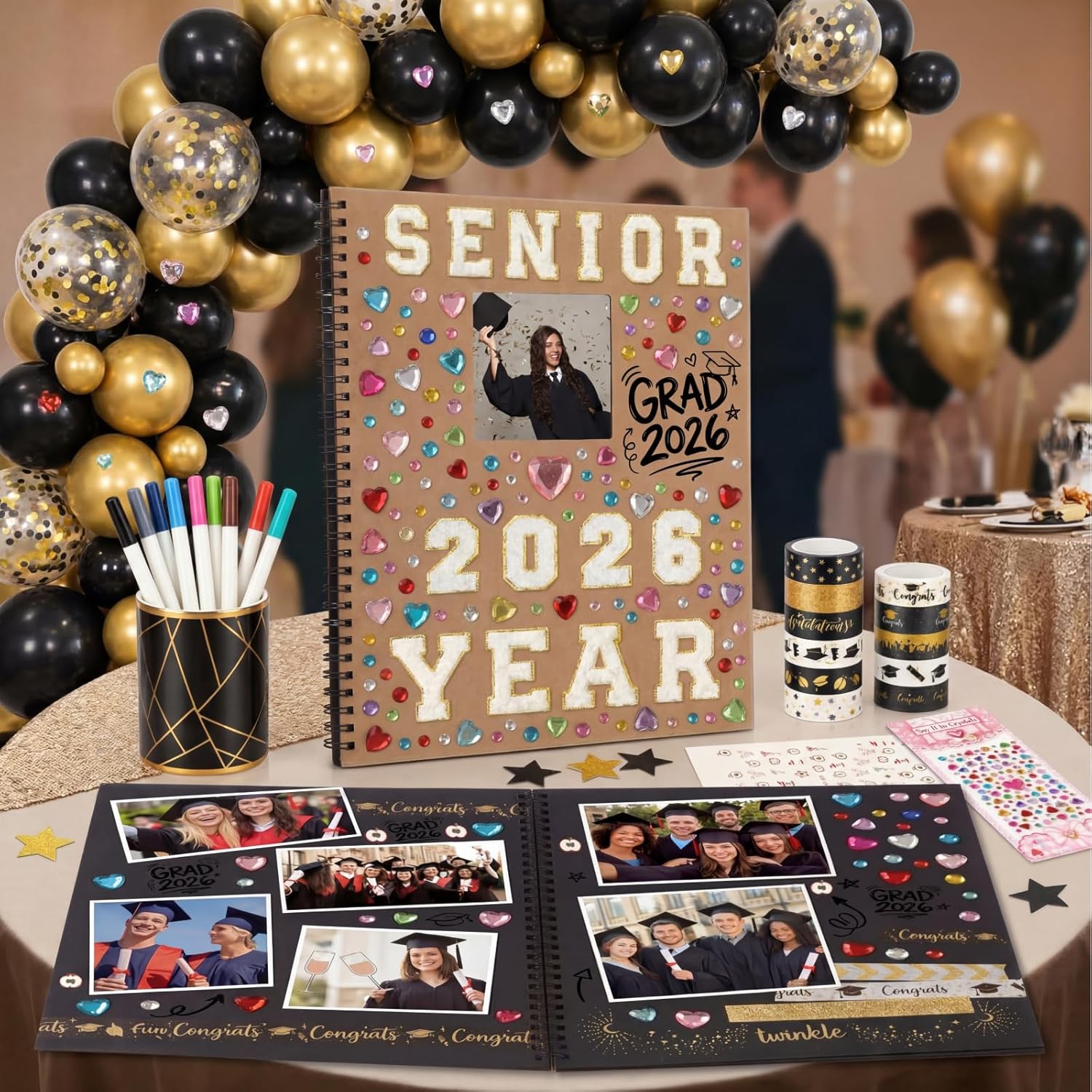 Sabary 60 Pages 2026 Graduation Guest Book with Markers Senior Year Scrapbook Kit 11" x 10.6" DIY Photo Album Congrat Grad Guest Sign in Book Memory Scrapbook for Class of 2026 Senior Night Party Gift