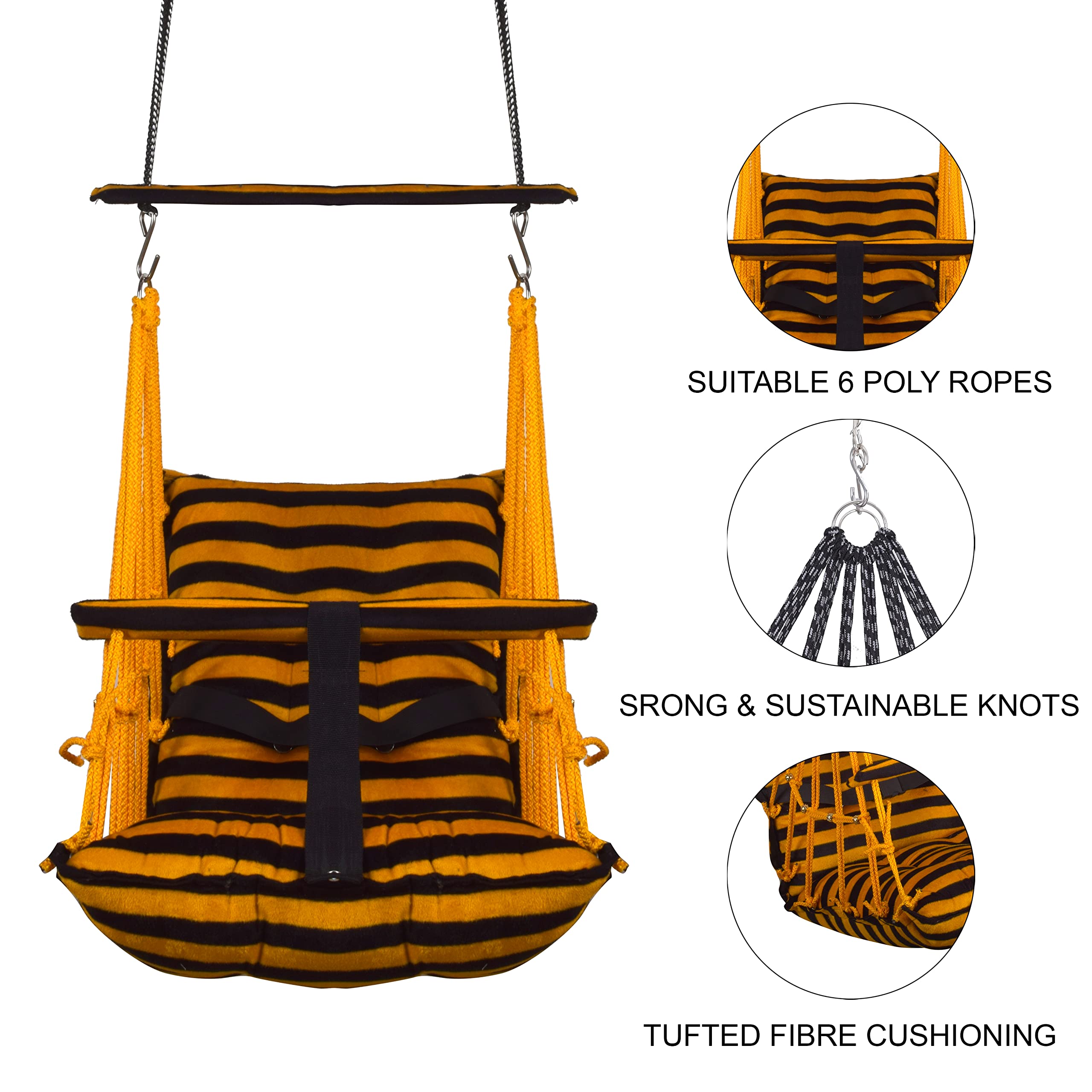 BOFFLE® Cotton Swing Chair for Kids Baby's Children Folding and Washable1-3 Years with Safety Belt/Home,Garden Jhula for Babies|Swing for Kids | Seat and Back Side 16x16 inch 3