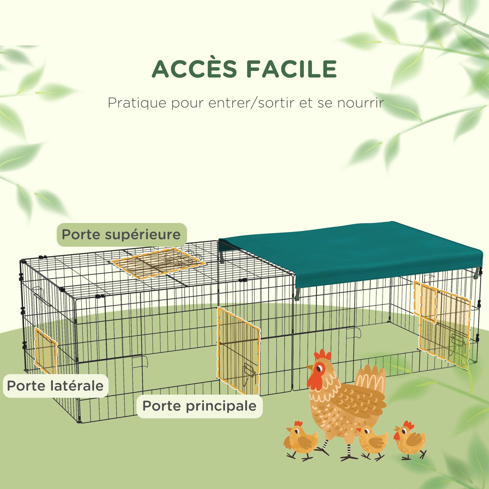 PawHut Parc enclos modulable Acier avec bache pour Lapins rongeurs Petits Animaux 185x75x50 cm Vert