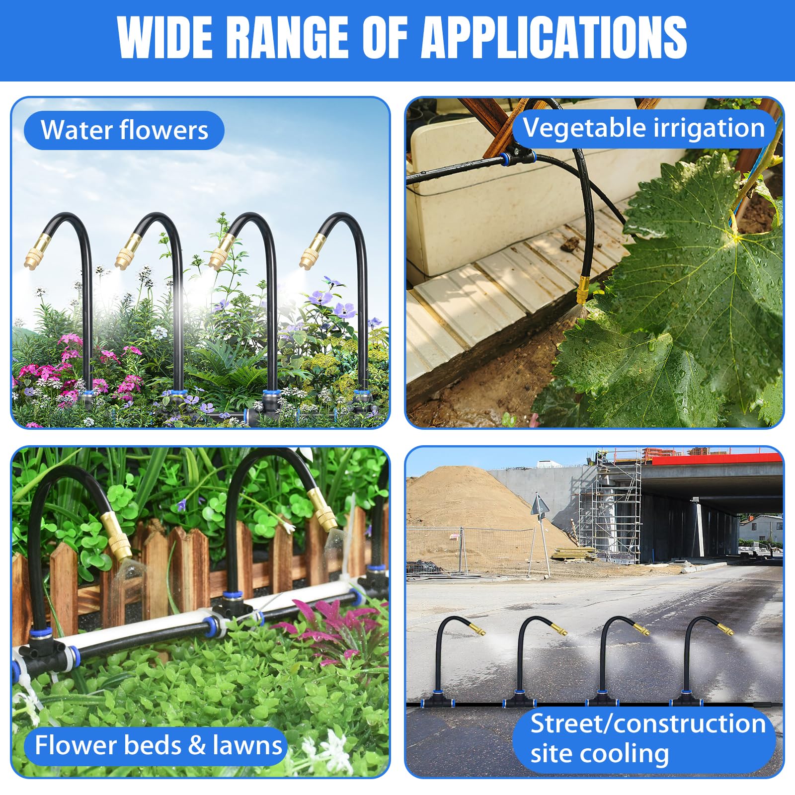 Sistema de riego automático para jardín, kit de riego por nebulización de 360° con boquillas ajustables, sistema de riego curvado para jardín, patio, césped e invernadero (20M/65.6Ft)