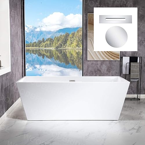 Vista 28 de WOODBRIDGE Bañera de acrílico independiente de 67 pulgadas, bañera negra de remojo contemporáneo con desbordamiento y drenaje negro mate, BTA1812-MB