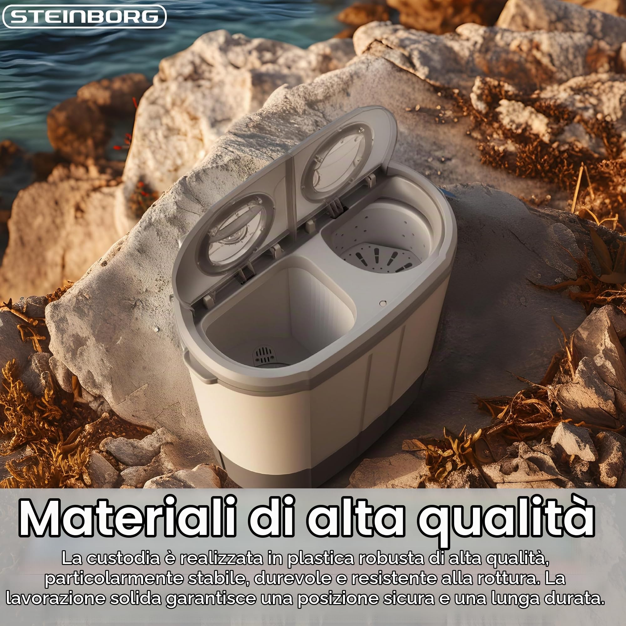 Steinborg Mini lavatrice con centrifuga, toploader a 2 scomparti, capacità di lavaggio fino a 3 kg, borsa centrifuga fino a 1 kg, lavatrice compatta, ideale per campeggio, viaggi e piccole famiglie